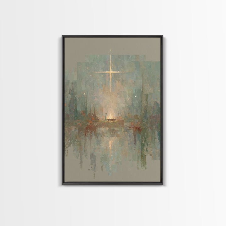 Blessed Manger Light – Framed Canvas Print – Jesus Painting – Christian Art – Christian Wall Art – Christian Art Canvas – Christian Christm