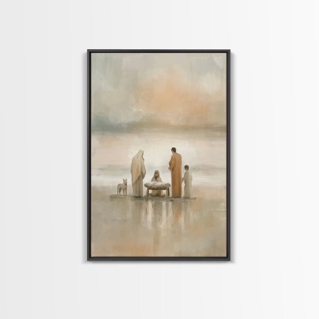 Seaside Nativity Light – Framed Canvas Print – Christian Christmas Art – Christian Art – Christian Wall Art – Jesus Painting – Christian Ar