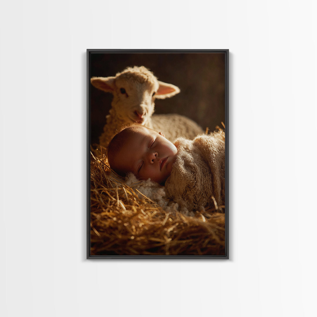 Innocent Lamb Peace – Framed Canvas Print – Christian Christmas Art – Christian Art Canvas – Christian Art – Jesus Painting – Christian Wal