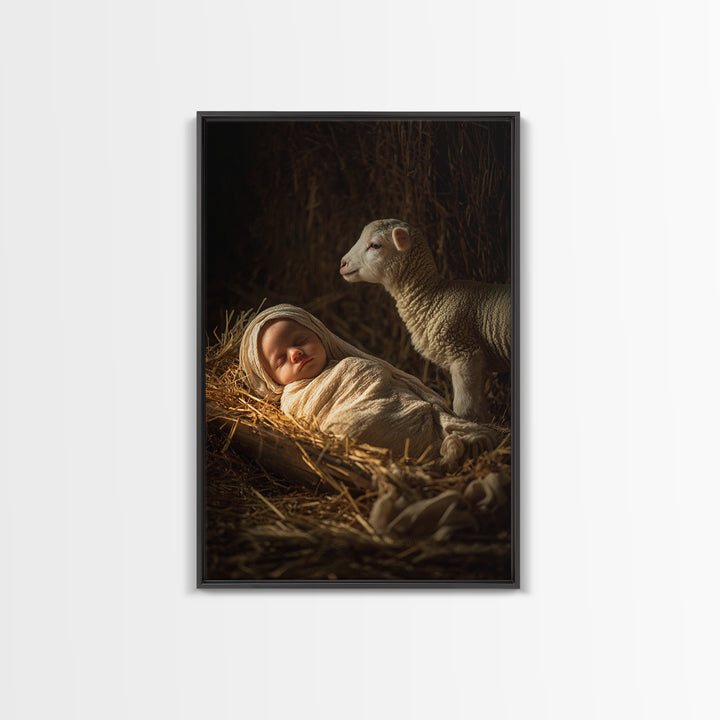 Holy Child Slumber – Framed Canvas Print – Christian Art – Christian Christmas Art – Jesus Painting – Christian Art Canvas – Christian Wall