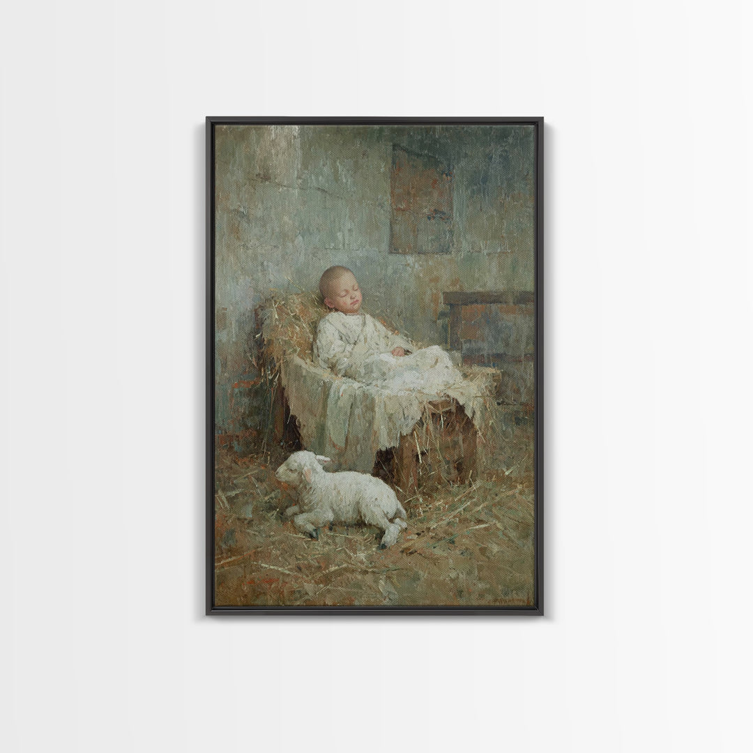 Humble Straw Rest – Framed Canvas Print – Christian Art Canvas – Christmas Wall Art – Jesus Painting – Vintage Christian Art – Christian De