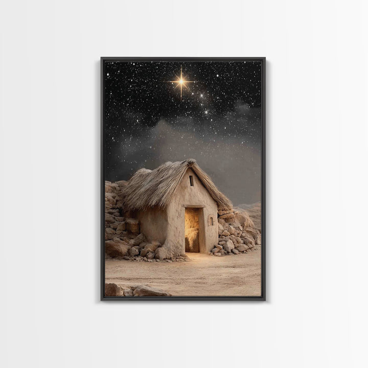 Nativity Mountain Star – Framed Canvas Print – Christian Art Canvas – Christmas Art Prints – Christian Christmas Decor – Jesus Painting – C