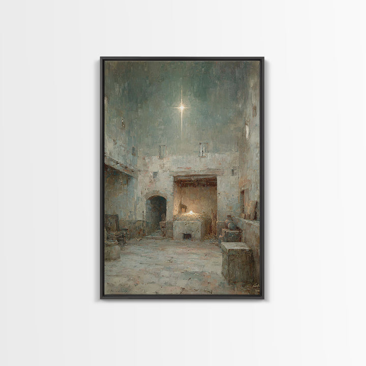 Stable Star Promise – Framed Canvas Print – Christian Wall Art – Framed Christmas Art – Christian Art Canvas – Jesus Painting – Christmas A