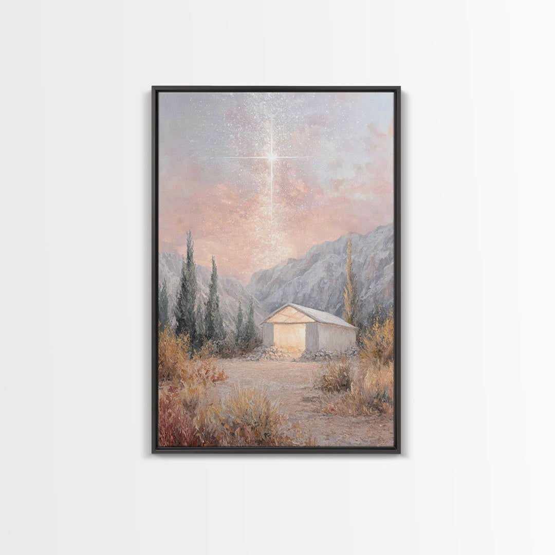 Blessed Shelter Star – Framed Canvas Print – Christian Art – Christmas Wall Art – Jesus Painting Canvas – Christian Christmas Art – Modern