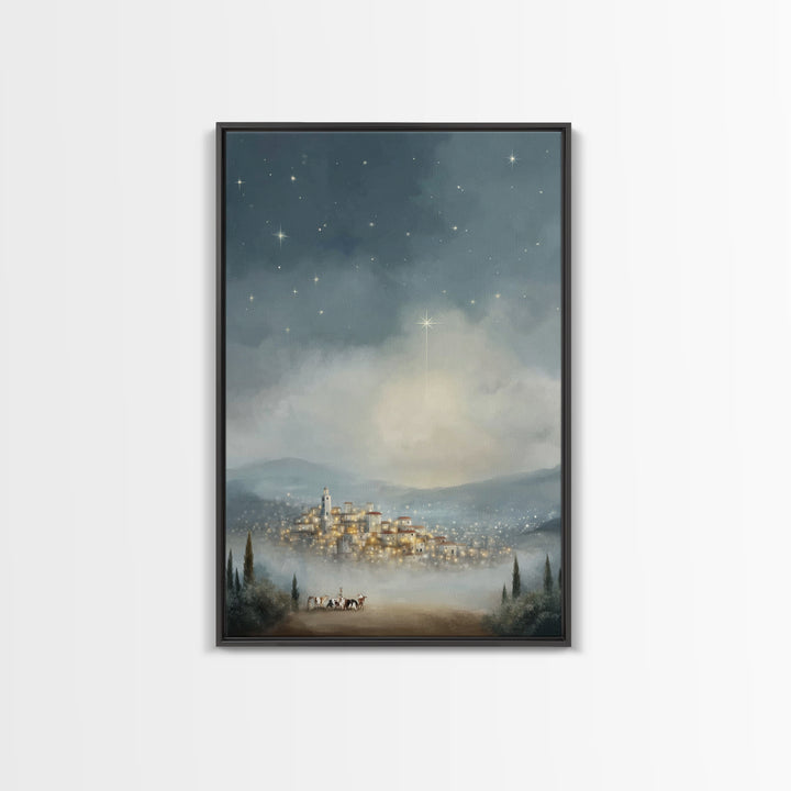 Bethlehem Star – Framed Canvas Print – Christmas Wall Art – Christian Christmas Art – Christian Art Canvas – Vintage Christmas Art
