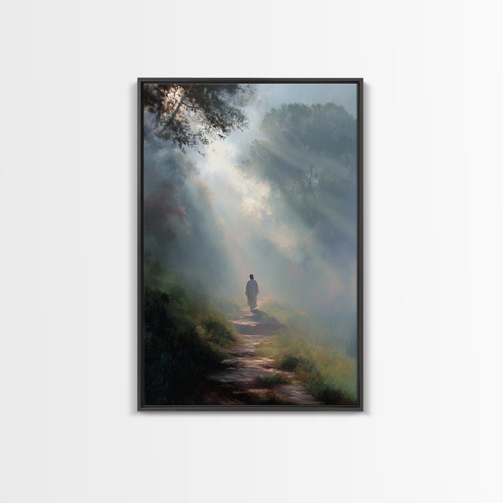 Misty Forest Light – Framed Canvas Print – Christian Wall Art – Jesus Painting Canvas – Moody Christian Art – Christian Art Gift – Large Ch