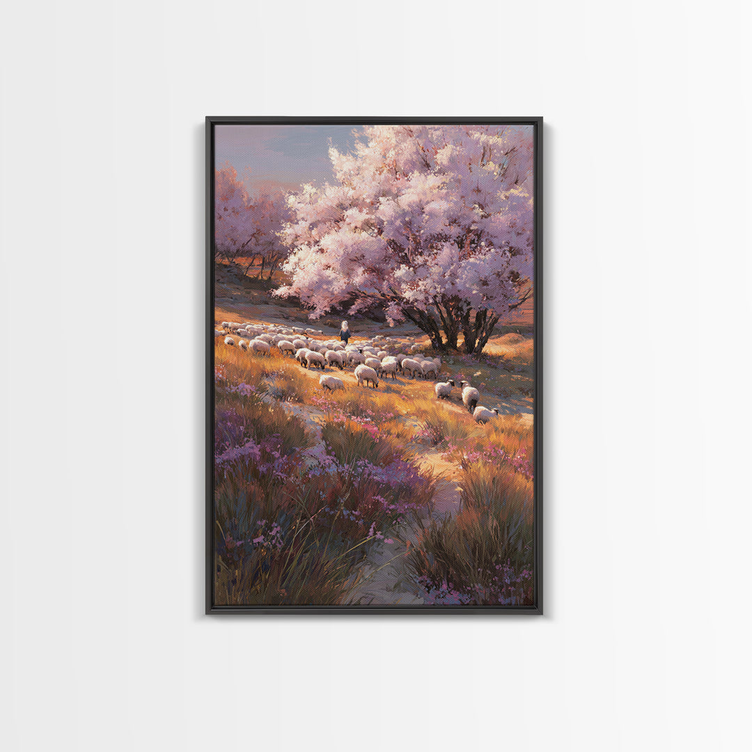 Shepherd’s Meadow, Framed Canvas Print, Christian Wall Art, Christian Art Canvas, Pastoral Christian Art, Christian Gift
