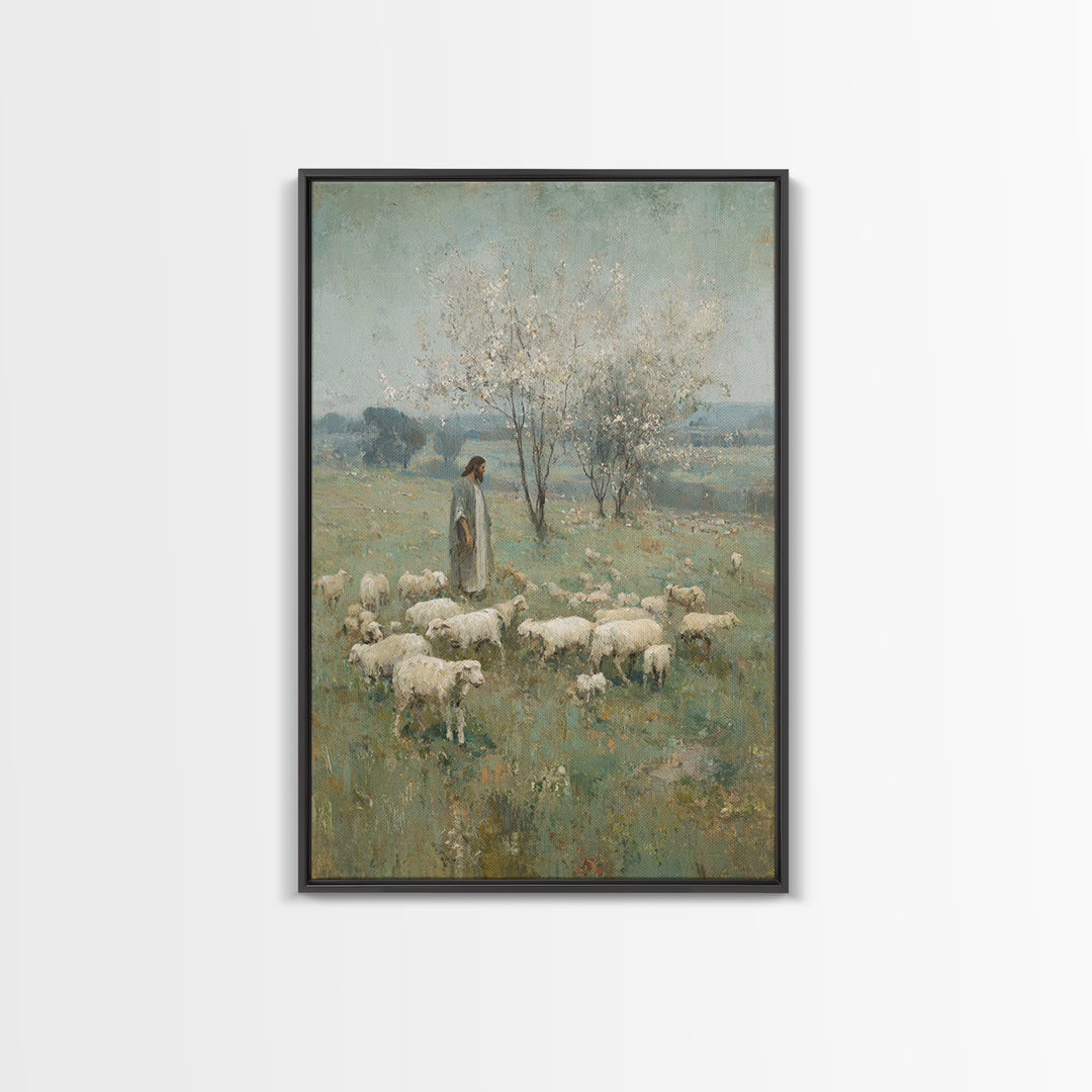 Pasture Of Peace | Framed Canvas Print | Christian Art Canvas | Jesus Painting | Christian Wall Art | Vintage Christian Art