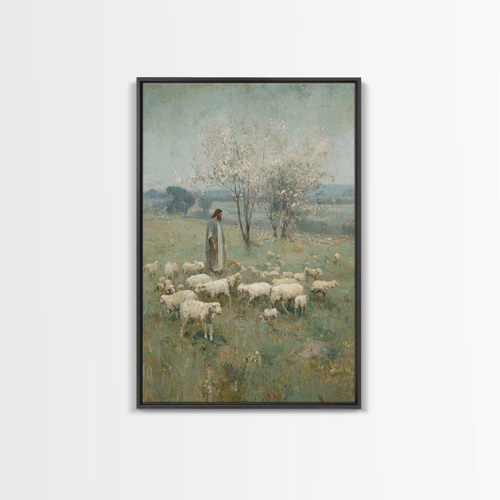 Pasture Of Peace | Framed Canvas Print | Christian Art Canvas | Jesus Painting | Christian Wall Art | Vintage Christian Art