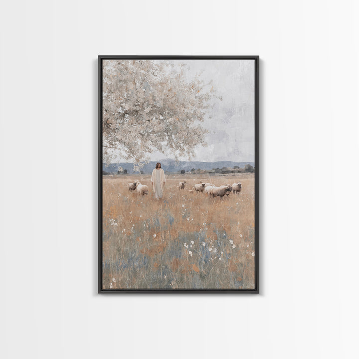 Fields Of Grace, Framed Canvas Print, Christian Wall Art, Jesus Painting, Christian Art Canvas, Subtle Christian Art
