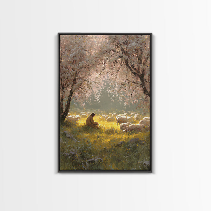 Golden Meadow Light | Framed Canvas Print | Christian Wall Art | Christian Art Canvas | Jesus Painting | Christian Home Decor