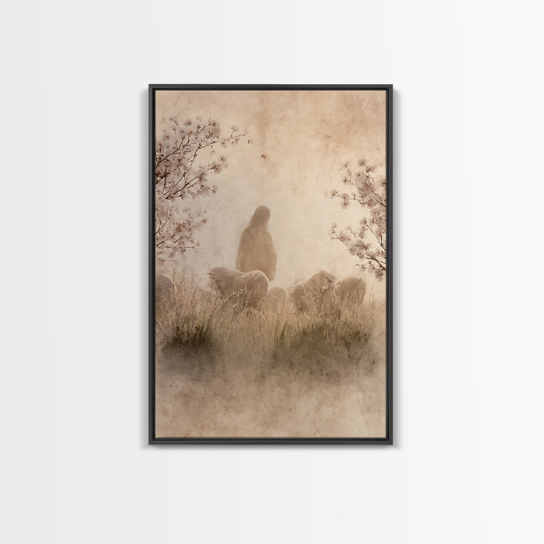 Silent Shepherd, Framed Canvas Print, Christian Art Painting, Christian Wall Art, Jesus Canvas Art, Christian Gift