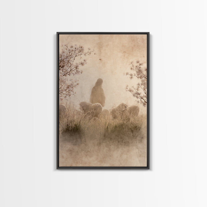 Silent Shepherd, Framed Canvas Print, Christian Art Painting, Christian Wall Art, Jesus Canvas Art, Christian Gift