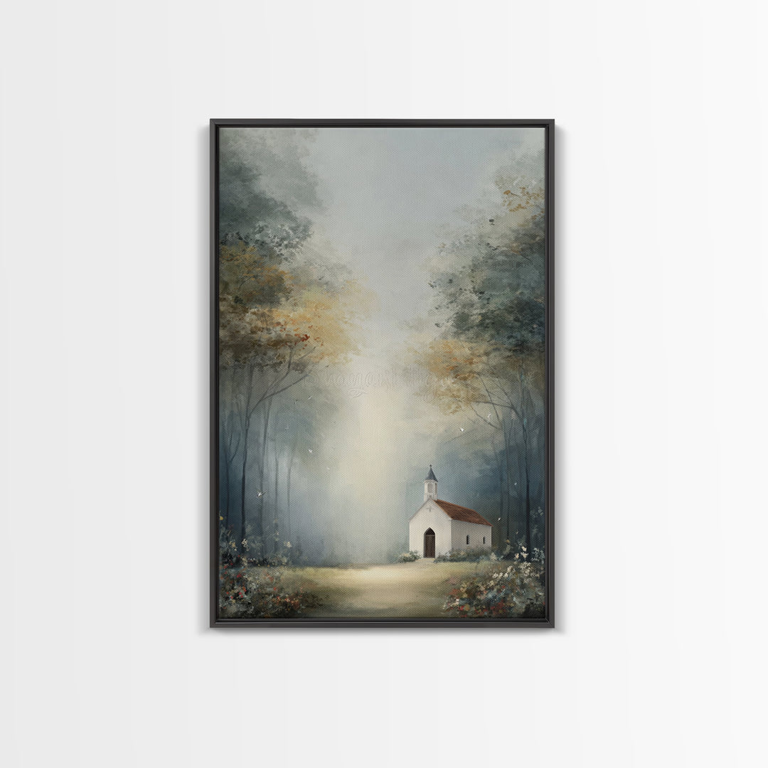 Blossoming Chapel | Framed Canvas Print | Christian Art Canvas | Christian Wall Art | Christian Decor | Modern Christian Art