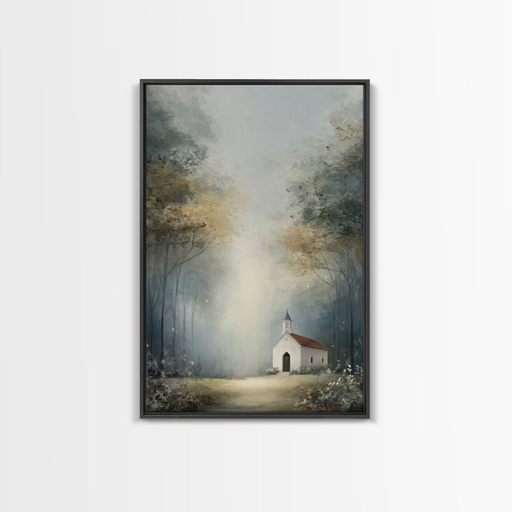 Blossoming Chapel | Framed Canvas Print | Christian Art Canvas | Christian Wall Art | Christian Decor | Modern Christian Art