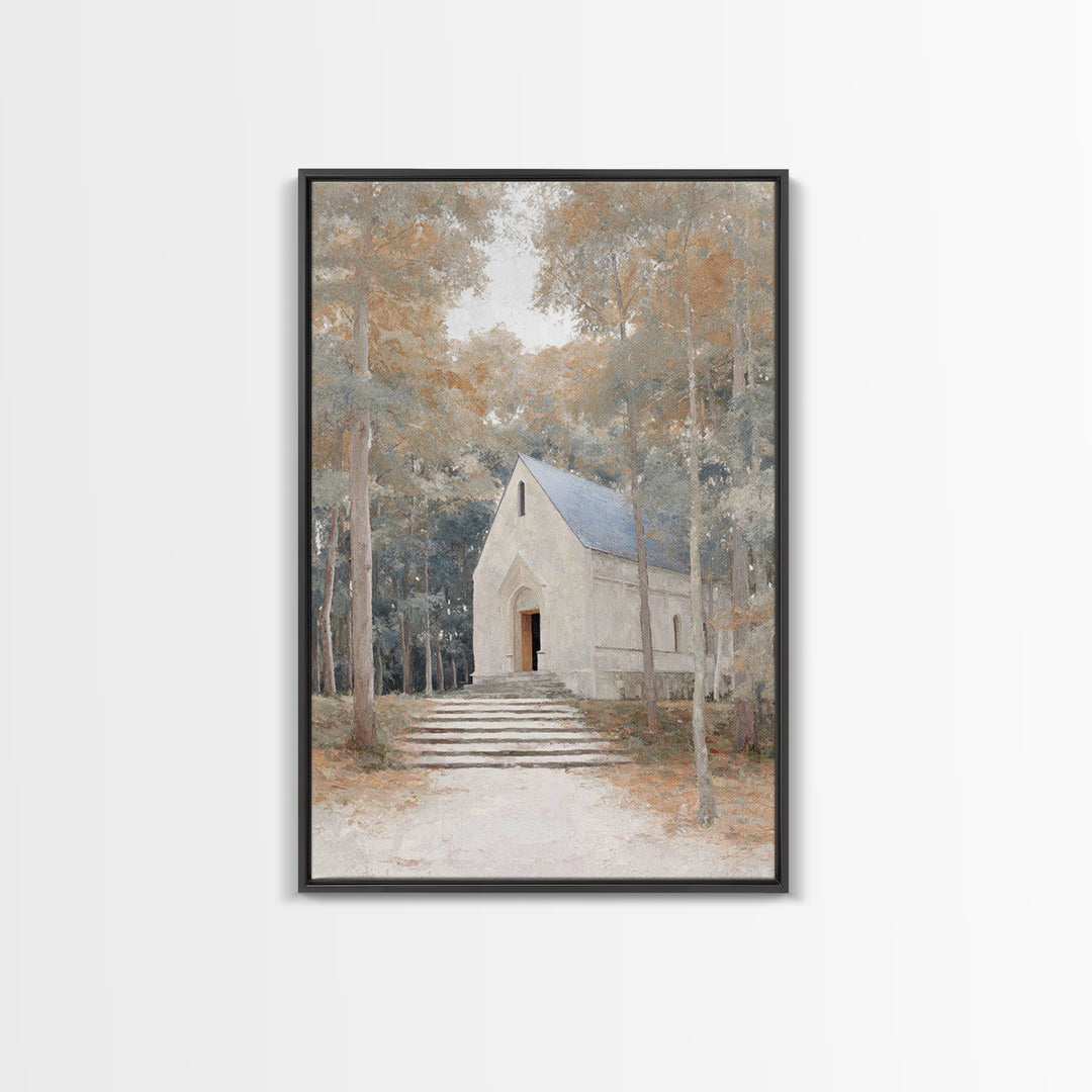 Autumn Chapel Path – Framed Canvas Print – Christian Wall Art – Christian Christmas Art – Modern Christian Art – Christian Art Canvas – Chr