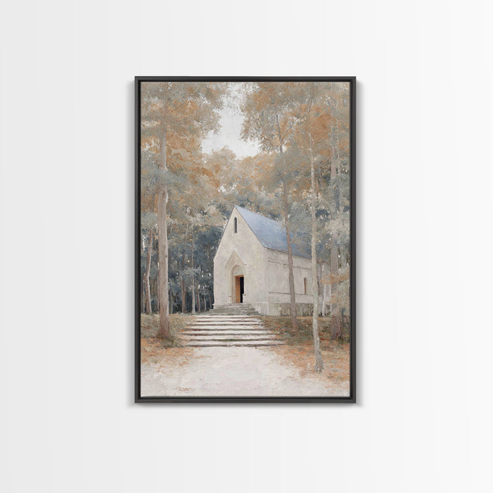 Autumn Chapel Path – Framed Canvas Print – Christian Wall Art – Christian Christmas Art – Modern Christian Art – Christian Art Canvas – Chr