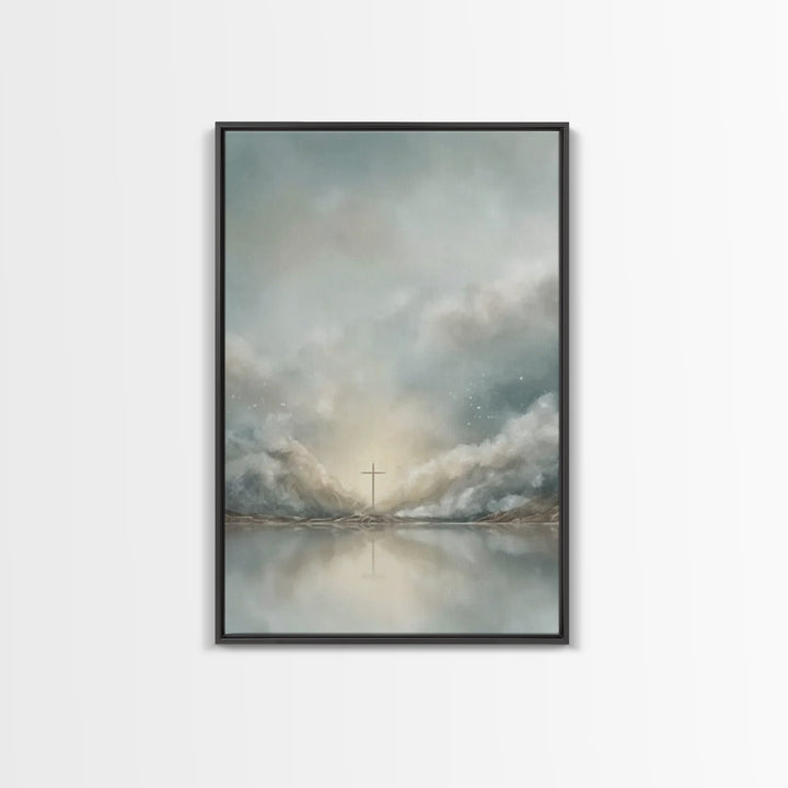 Heavenly Light Cross – Framed Canvas Print – Christian Wall Art – Modern Christian Art – Christmas Art Prints – Christian Art Canvas – Chri