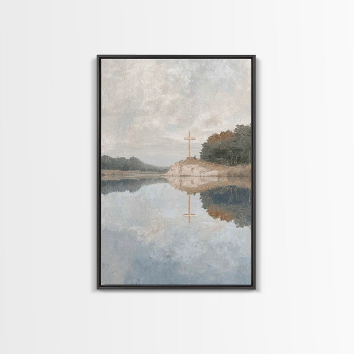 Still Waters Cross – Framed Canvas Print – Christian Wall Art – Christian Art Canvas – Subtle Christian Art – Christian Gift Ideas – Christ