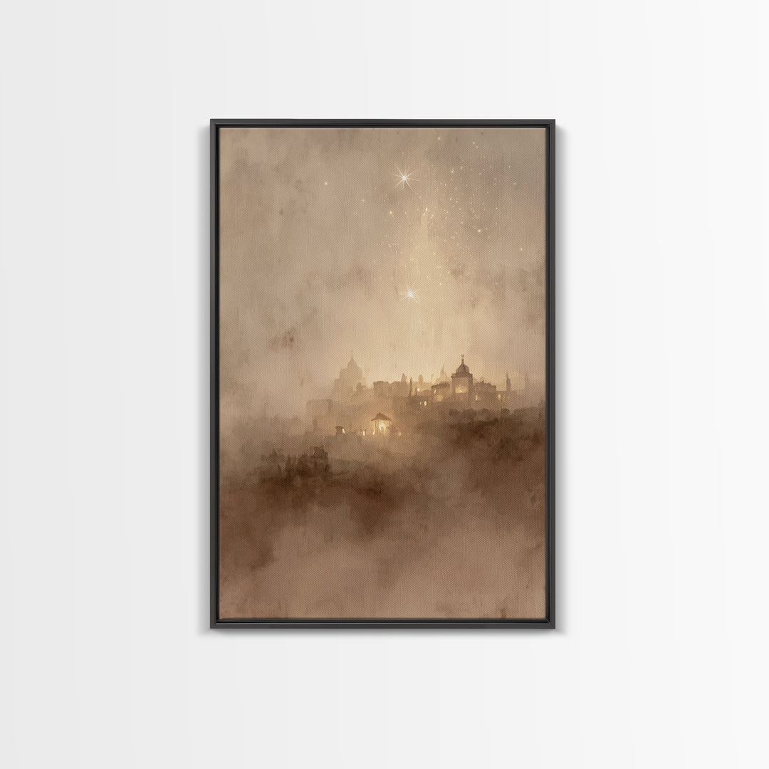 Sacred Nightfall – Framed Canvas Print – Christmas Art Framed – Christian Art Canvas – Retro Christmas Art – Christian Decorations