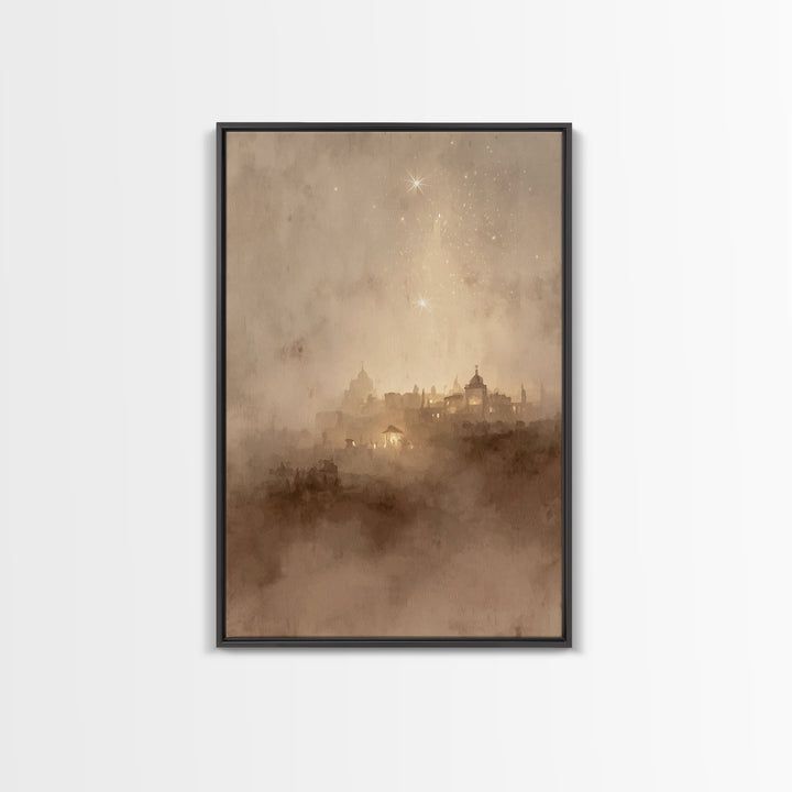 Sacred Nightfall – Framed Canvas Print – Christmas Art Framed – Christian Art Canvas – Retro Christmas Art – Christian Decorations