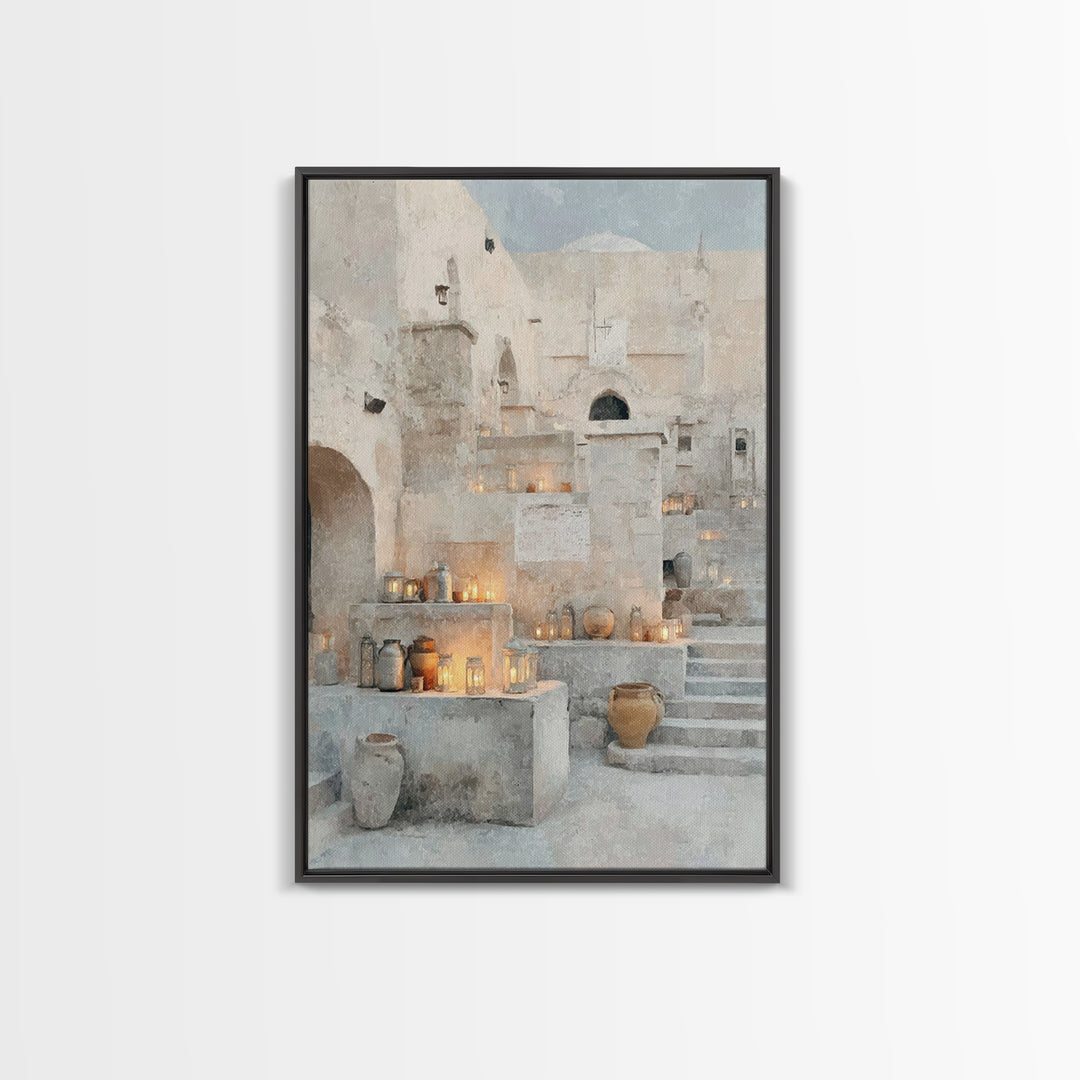 Bethlehem Lantern Court – Framed Canvas Print – Christian Christmas Art – Christmas Art Prints – Christian Wall Art – Christian Art Canvas