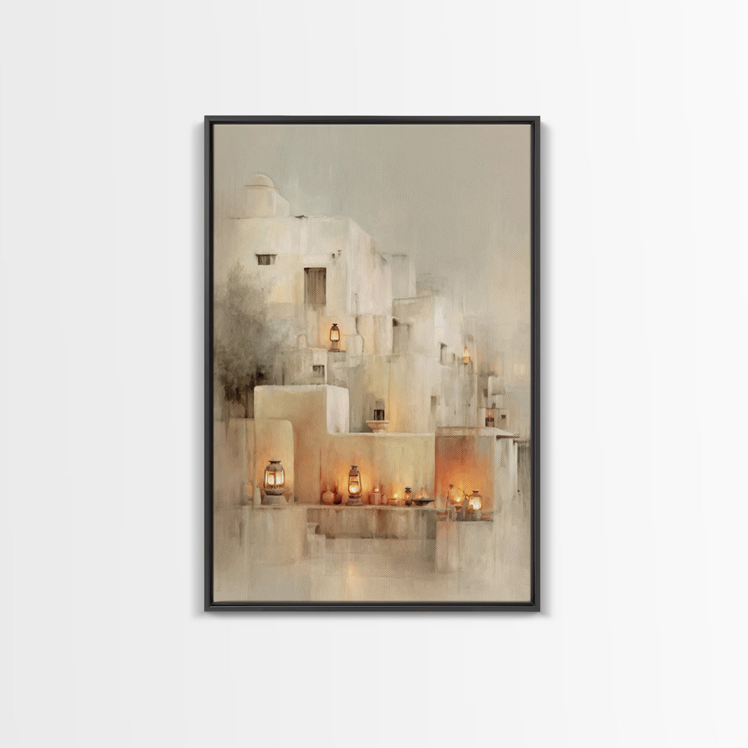Lantern Village Glow – Framed Canvas Print – Christian Wall Art – Christian Art Print – Christmas Art Prints – Subtle Christian Art – Chris