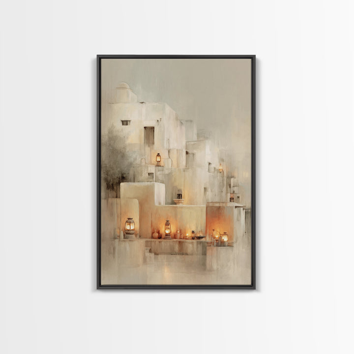 Lantern Village Glow – Framed Canvas Print – Christian Wall Art – Christian Art Print – Christmas Art Prints – Subtle Christian Art – Chris