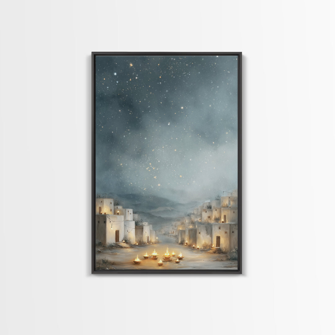 Starry Bethlehem Sky – Framed Canvas Print – Christmas Wall Art – Christian Art Canvas – Framed Christmas Art – Christian Christmas Art – C