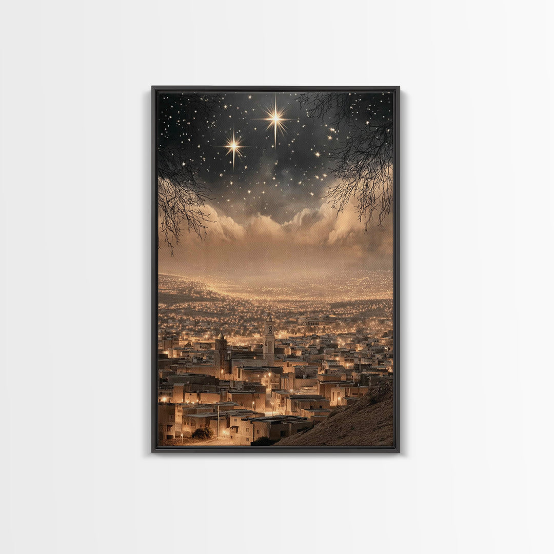 Silent Star – Framed Canvas Print – Christian Art Painting – Christmas Art Prints – Christian Wall Art – Subtle Christian Paintings