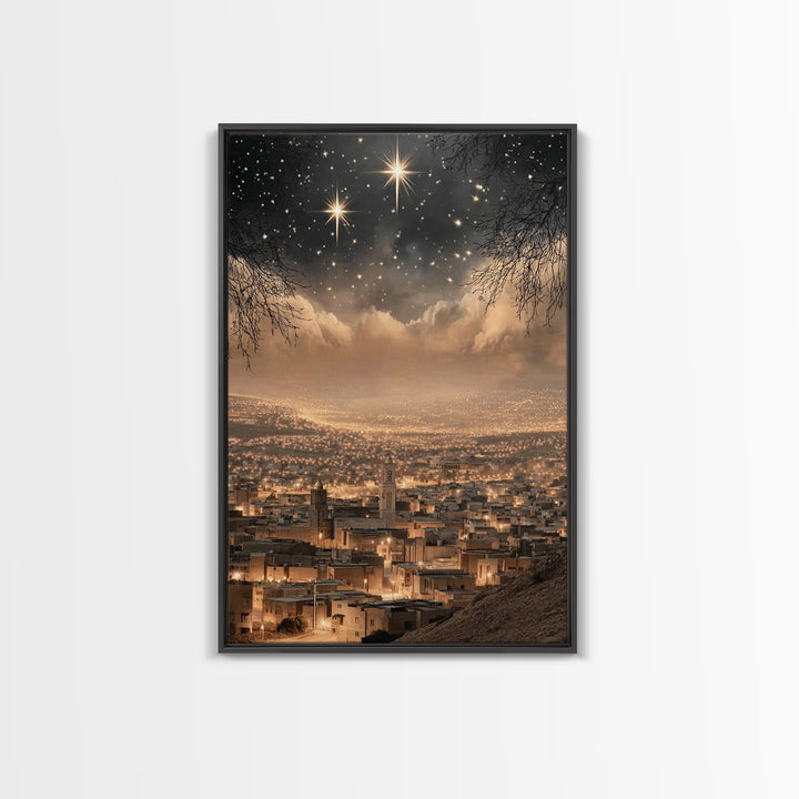 Silent Star – Framed Canvas Print – Christian Art Painting – Christmas Art Prints – Christian Wall Art – Subtle Christian Paintings