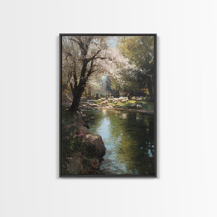 Shepherds By Morning – Framed Canvas Print – Christian Art Canvas – Christian Wall Art – Pastoral Scenery – Modern Christian Art – Christia