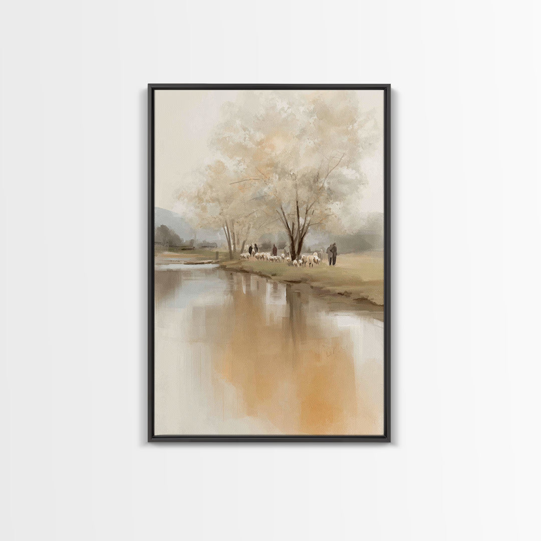 Quiet Pasture Daybreak | Framed Canvas Print | Christian Art Canvas | Christian Wall Art | Subtle Christian Art | Christian Decor For Home
