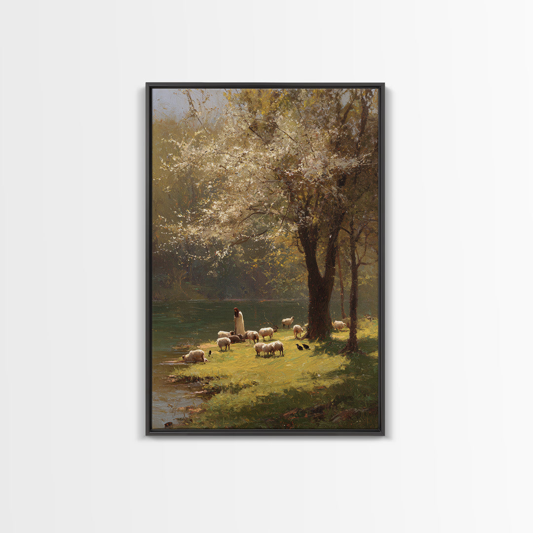 Spring Meadow Grace – Framed Canvas Print – Christian Wall Art – Christian Art Canvas – Pastoral Scenery – Christian Painting – Unique Chri