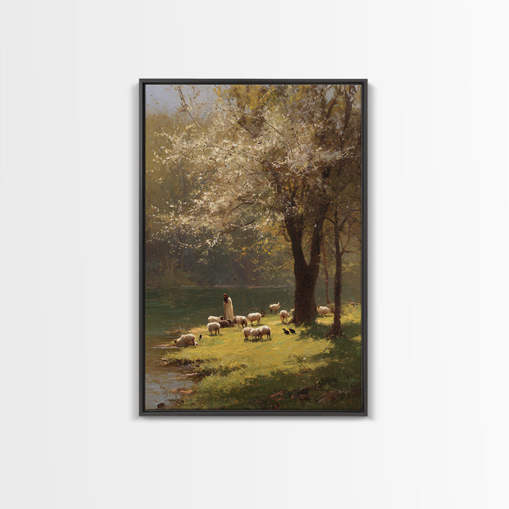 Spring Meadow Grace – Framed Canvas Print – Christian Wall Art – Christian Art Canvas – Pastoral Scenery – Christian Painting – Unique Chri