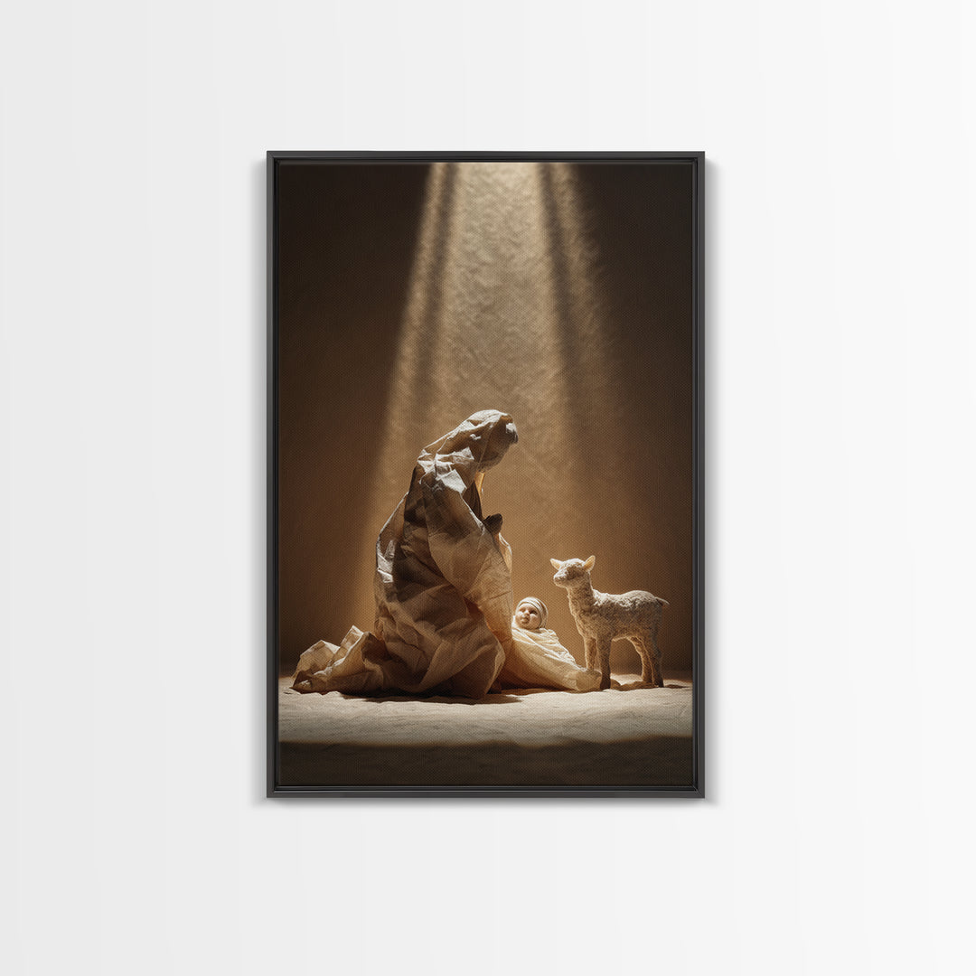 Tender Shepherd Care - Framed Canvas Print - Christian Wall Art - Jesus Painting - Christian Art Canvas - Christmas Art - Christian Decor -