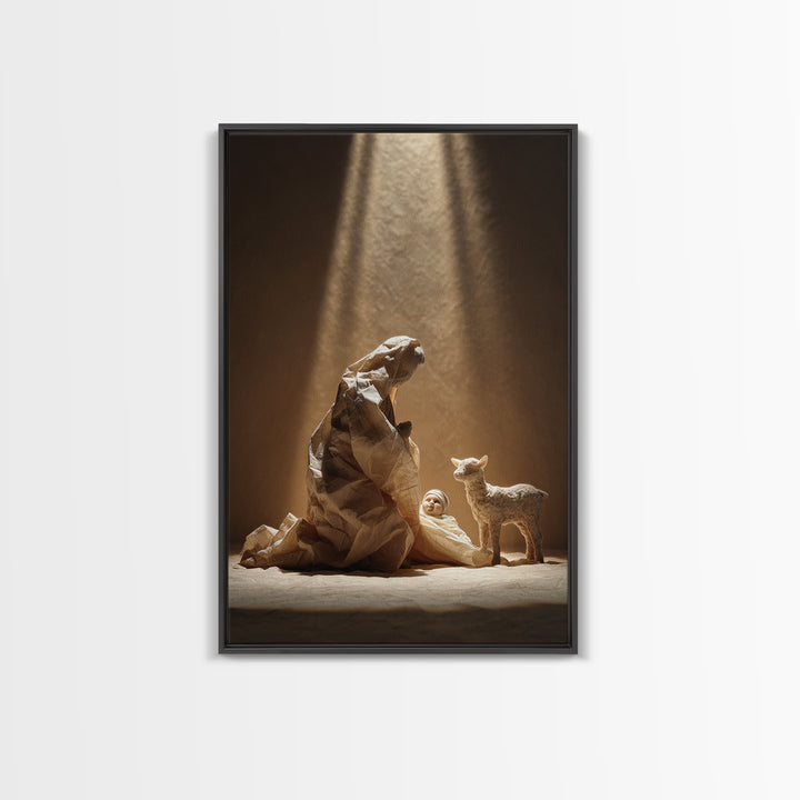 Tender Shepherd Care - Framed Canvas Print - Christian Wall Art - Jesus Painting - Christian Art Canvas - Christmas Art - Christian Decor -