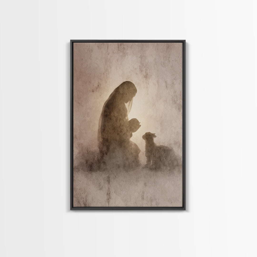 Silent Holy Moment - Framed Canvas Print - Christian Art Canvas - Christian Wall Art - Christian Christmas Art - Christian Gifts - Jesus Pa