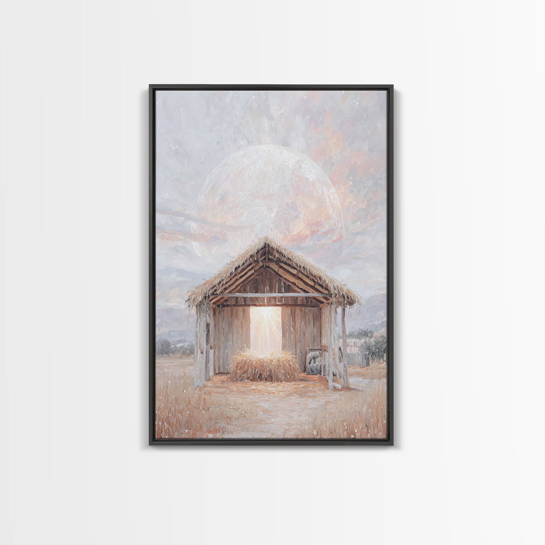 Holy Manger Light – Framed Canvas Print – Christmas Art – Christian Wall Art – Christian Art Canvas – Christian Christmas Decor – Christian