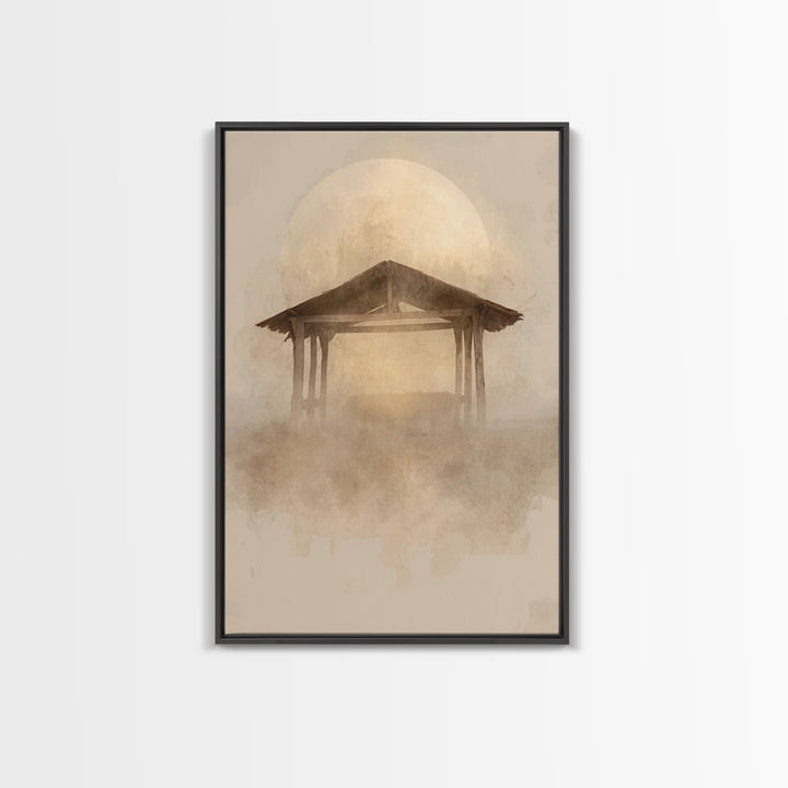 Sacred Stable Glow – Framed Canvas Print – Christian Wall Art – Christian Art Canvas – Christmas Art – Christian Christmas Decor – Faith Ar