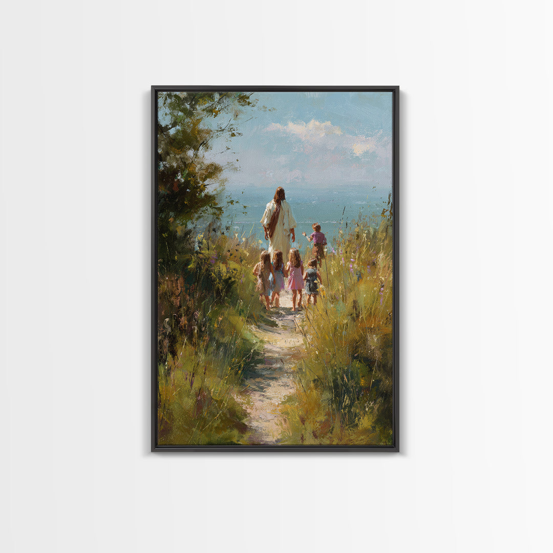 Quiet Meadow Walk – Framed Canvas Print – Christian Art Canvas – Jesus Painting – Christian Wall Art – Christian Christmas Art – Christian