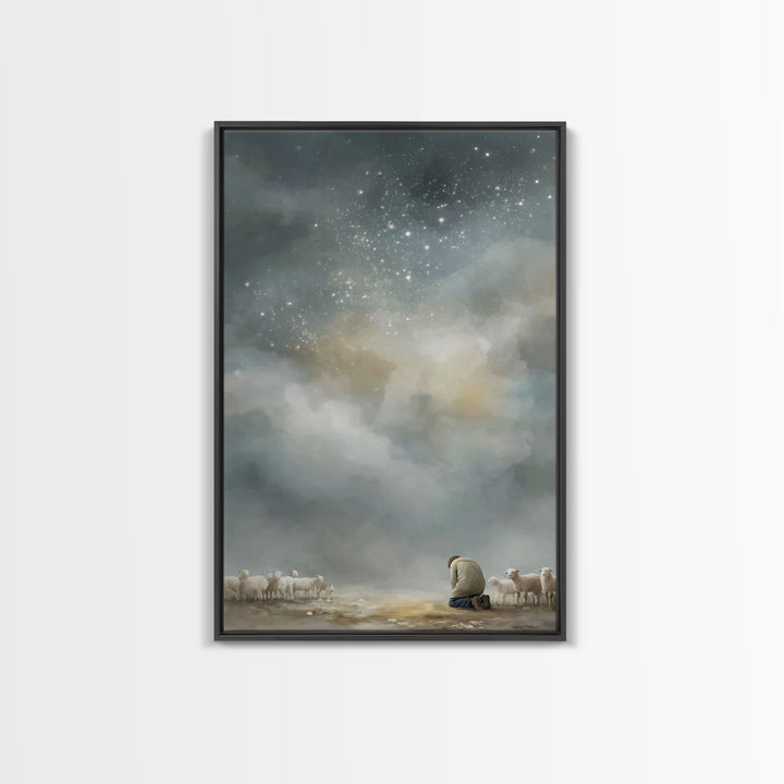 Kneeling In Faith – Framed Canvas Print – Christian Art – Christian Wall Art – Christian Art Canvas – Pastoral Scenery – Subtle Christian A