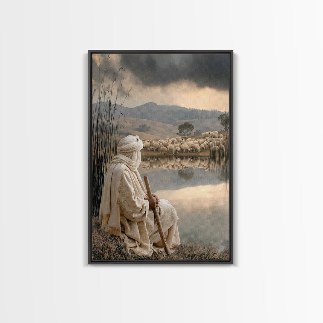 Shepherd’s Watch – Framed Canvas Print – Christian Wall Art – Christian Art Canvas – Christian Painting – Moody Christian Art – Christmas A