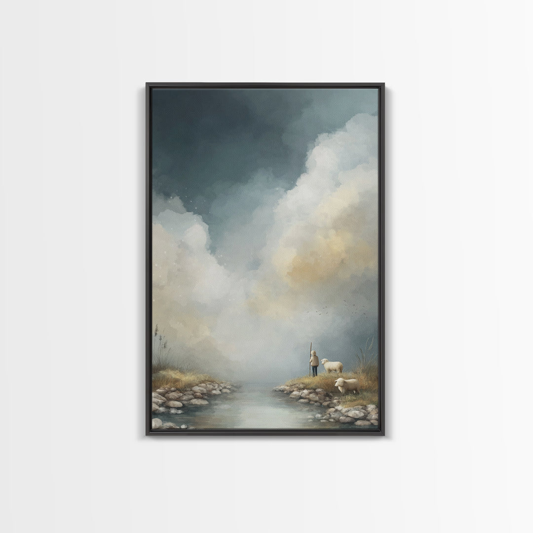 Shepherd’s Dawn, Framed Canvas Print, Christian Art Canvas, Christian Wall Art, Large Christian Painting, Christmas Art Prints, Christian G