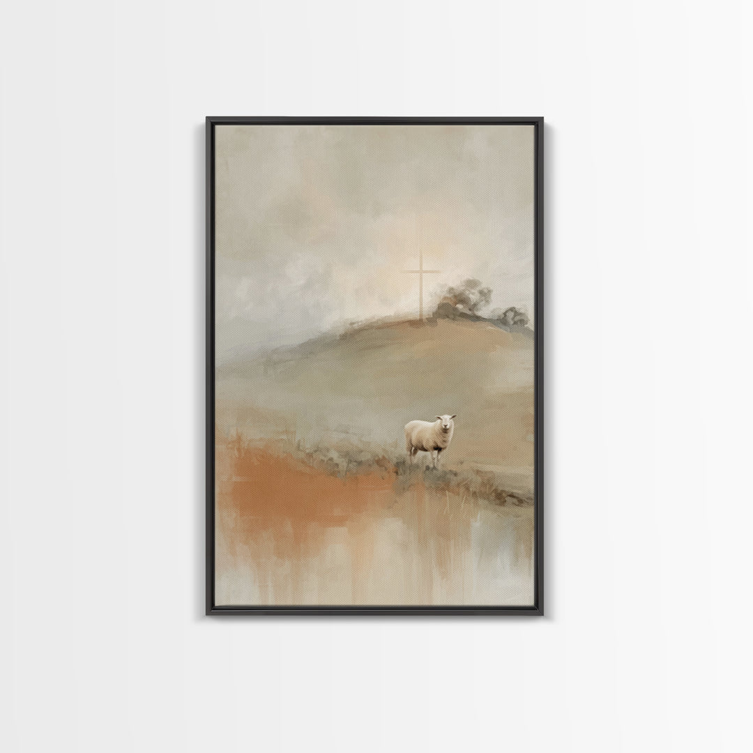 Crosslight Meadow | Framed Canvas Print | Christian Art | Christian Wall Art | Modern Christian Art | Christian Christmas Art | Jesus Paint