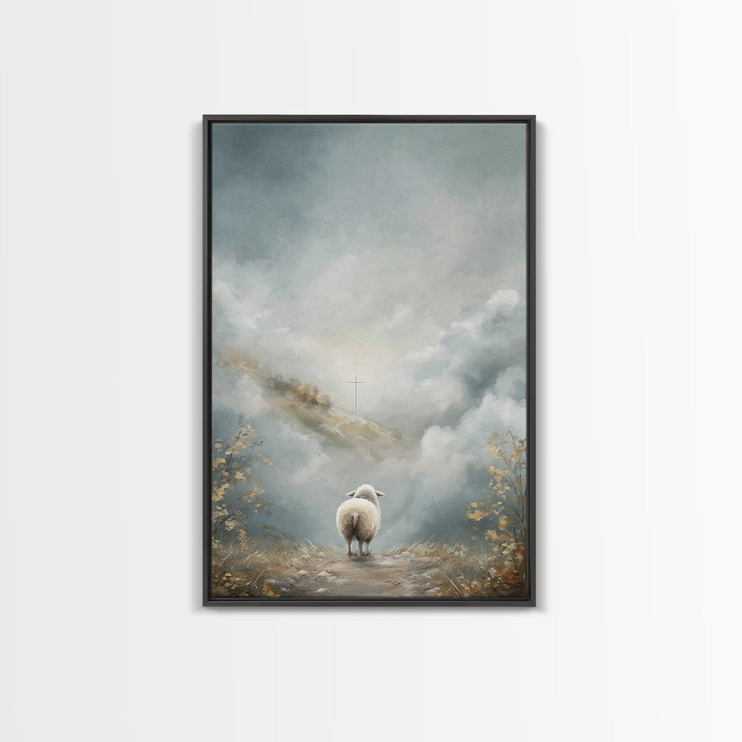 Heavenbound Lamb – Framed Canvas Print – Christian Christmas Art – Christian Wall Art – Christian Art Print – Modern Christian Art – Jesus