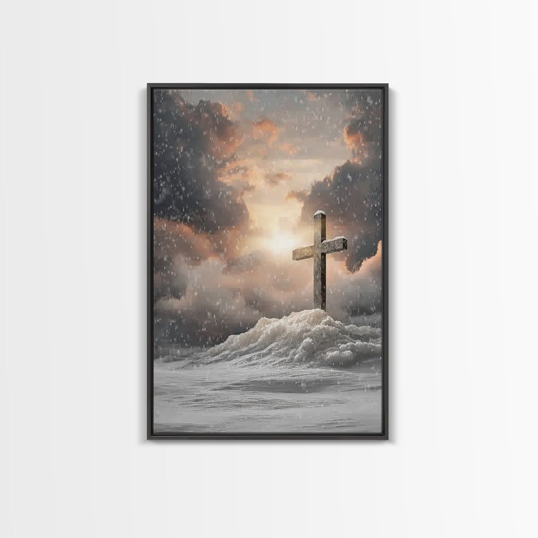 Winter Cross Hope – Framed Canvas Print – Christian Wall Art – Christian Art Canvas – Moody Christmas Art – Christian Decor – Christmas Art