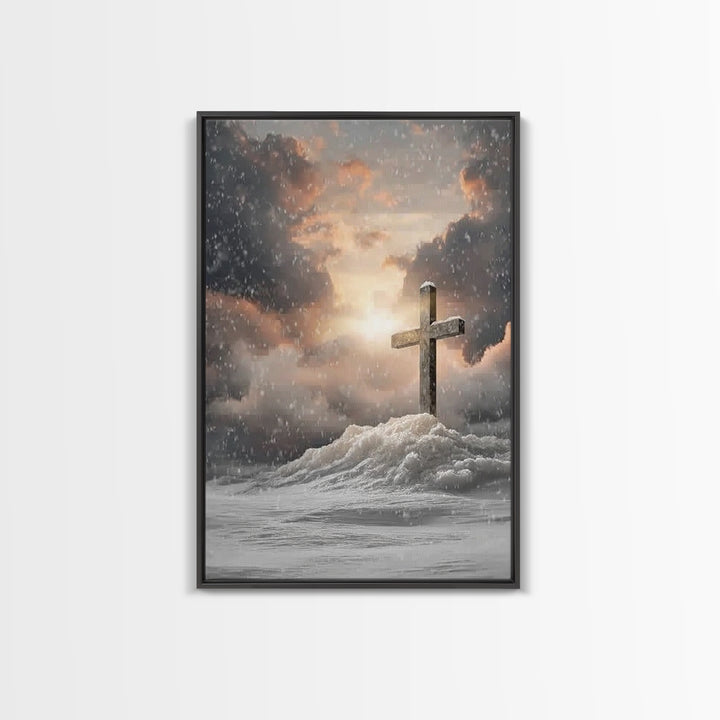 Winter Cross Hope – Framed Canvas Print – Christian Wall Art – Christian Art Canvas – Moody Christmas Art – Christian Decor – Christmas Art
