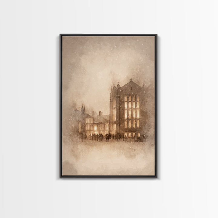 Evening Gathering – Framed Canvas Print – Christian Art – Christian Wall Art – Moody Christmas Art – Christian Art Canvas – Christian Gift
