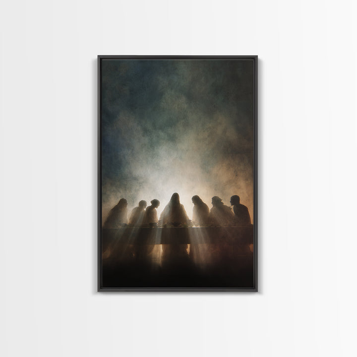 Sacred Supper Light – Framed Canvas Print – Jesus Painting – Christian Wall Art – Large Christian Painting – Christian Art Canvas – Modern